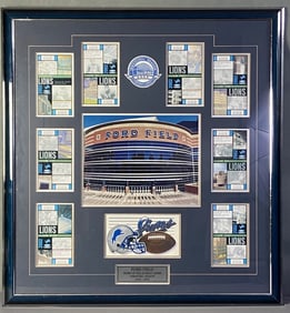 Detroit Lions Ford Field Inaugural Season Display Display featuring 2002 season tickets, the first