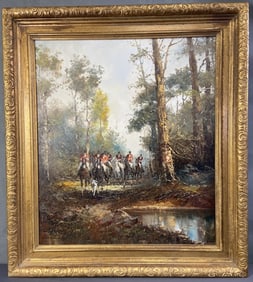 Kurt Heyden Signed Oil Painting Fox Hunt 20th century oil painting of a fox hunt by German artist