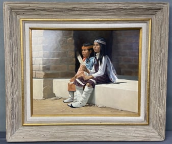 Hank Underill Native American Oil Painting Oil painting of two Native American children by Hank