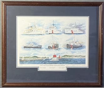 Coast Guard Ships Lithograph Signed US Coast Guard 200th Anniversary Edition lithograph by GW