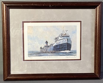 Freighter John T Hutchinson Litho Signed Lithograph of the freighter John T Hutchinson by Les