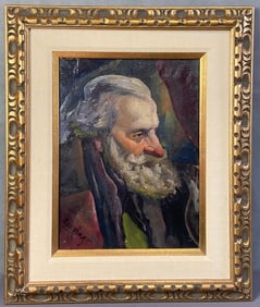 Oil Painting Portrait of an Old Man Signed Oil painting of an old man with grey beard in profile.