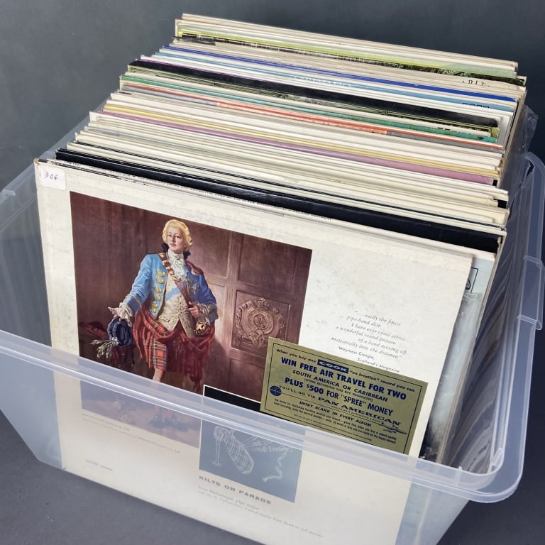 Vinyl Mystery Lot Classical, World Music Lot of over fifty vinyl albums. Includes music from: Lot of over fifty vinyl albums. Includes music from Scotland, Trinidad, Wales, and more as well as classical music from Liszt, Copland. Offenbach, and others. Vinyl sold untested.