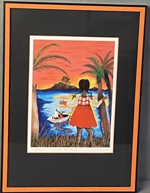 Gullah Art by Sabree Signed & Framed Serigraph entitled Pass the Path by Sabree, signed and dated