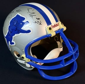 Vintage Detroit Lions Team Signed Football Helmet Riddell size large. Signatures unknown please see
