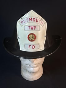 Vintage Gentex Fire Helmet w Leather Shield Plymouth Michigan fire Department assistant chief.