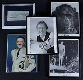 Mixed Grouping Celebrity Autographs 4 Signed 8 x 10 inch photos of John Aston, Eric Idle, Cheeta the