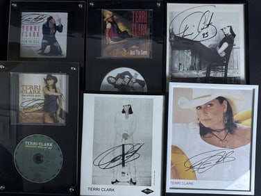 Terri Clark Autograph Grouping CDs Photos Three 8 x 10 inch photos and three framed CDs/Cases 1 disk