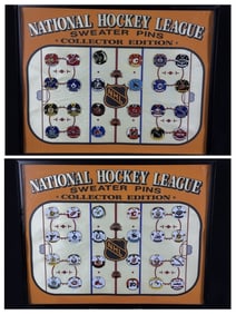 NHL Sweater Pins Collector Edition Enamel pins in frames measuring 14 x 11.5 x 1 inches. Please see