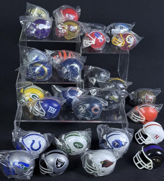 Mini Football Helmet Collection Larger facemask versions. Most still bagged. See photos for items: Larger facemask versions. Most still bagged. See photos for items included and condition details. 10 x 10 x 2 inches.