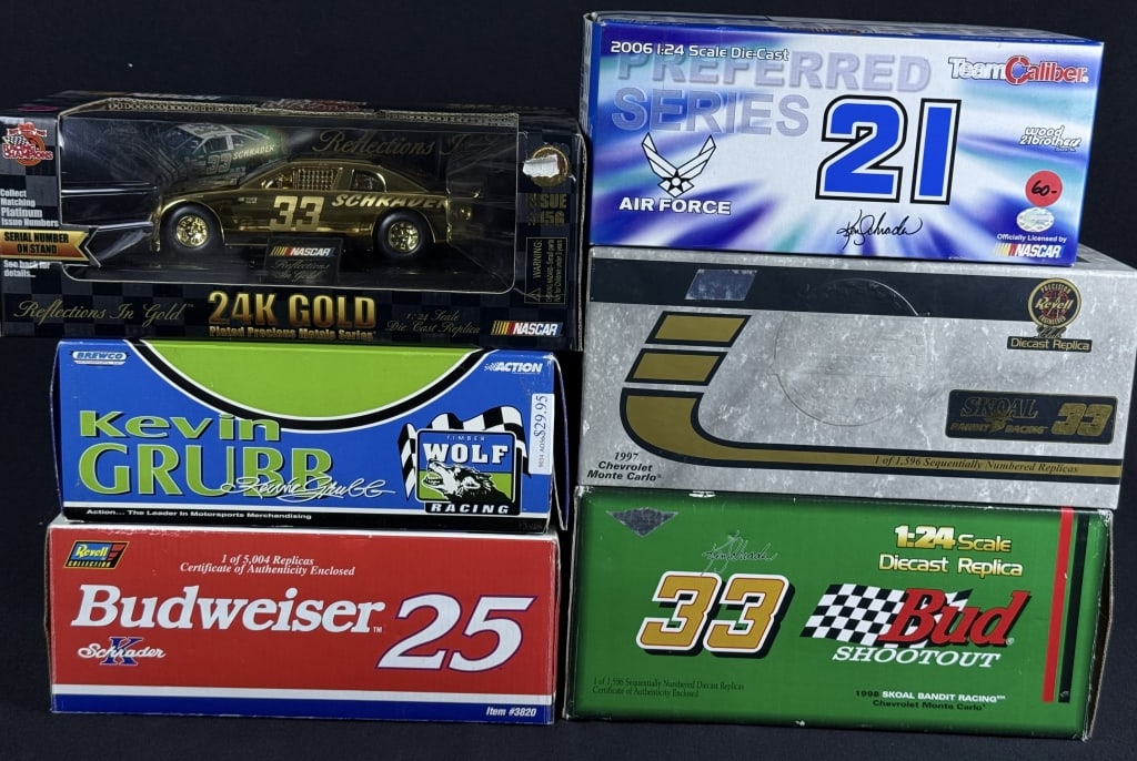NASCAR Diecast 1:24 Scale Car Grouping Revell, Action and Ream Caliber. In original boxes. May have: Revell, Action and Ream Caliber. In original boxes. May have been previously opened and displayed. 13.5 x 11.5 x 16 inches total lot size.