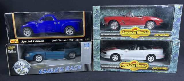 Diecast 1:18 Scale Car Grouping Maisto, American Muscle and Eagles Race In original boxes. May have
