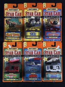 Matchbox Star Car Collection Unopened 6 cars still on card. Series 1 and 2. Some warping on cards.