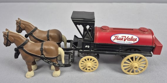 Vintage ERTL True Value Hardware Die Cast Horse Drawn Wagon Coin Bank & Key