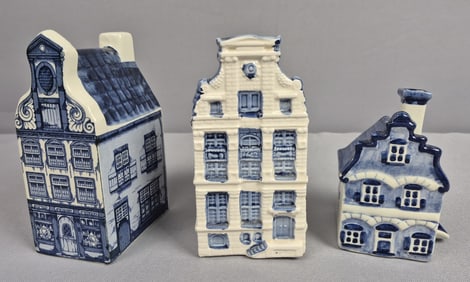 3 Holland Delft Blue Miniature Ceramic Canal Houses #2