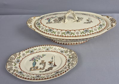 Spode Copeland Canton Oval Covered Serving Dish & Small Oval Serving Tray