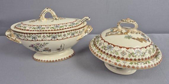 Spode Copeland Canton Covered Dishes Sauce Bowl with Ladle & Berry Dish