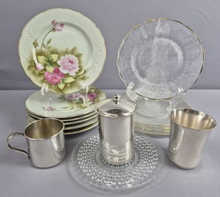 Assorted Vintage China & Dishes Lot Lefton China Plates Napier Silver Plate Cups