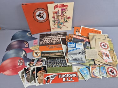 Large Assorted Baseball Memorabilia Lot Orioles Phillies Magazines Stickers Photos &