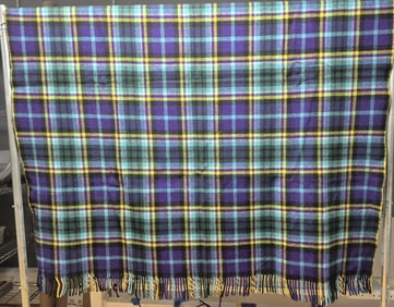 Providence Foxford Wool Fringe Plaid Throw Measures 60 x 66 inches. Few small stains and marks.