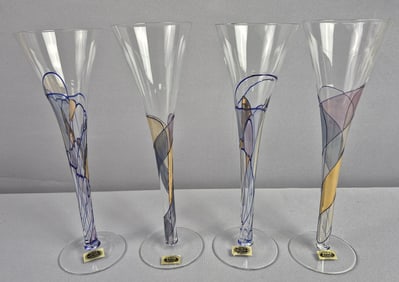TGMG Milano Crystal Romanian Champagne Flutes 10 inches tall. No chips or cracks. Please see images
