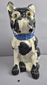 Vintage Chalkware Bulldog Sculpture 17 inches tall. Hollow. Eye needs to be reattached. Small chips