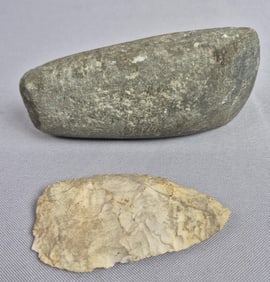 Native American Artifacts Stone Hand Axes Smaller one has chips. Please see images for details