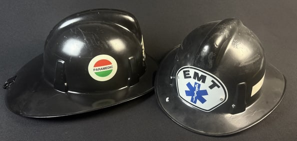 Vintage Topgard Fireman's Helmets EMT Paramedic Signs of use. Age and wear overall please refer to