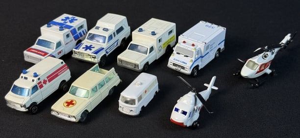 Vintage Diecast Cars 1/64 Scale Rescue Vehicles Husky, Matchbox, Zylmex, majorette. Please refer to