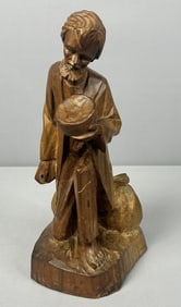 Vintage Hand Carved Wooden Peasant Statue Vintage hand carved wooden statue of peasant. Unmarked in