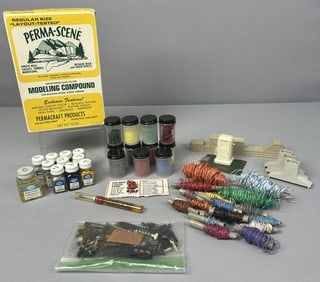 Vintage Model Train Supplies Lot This lot includes perma scene modeling compound, a set of Testors