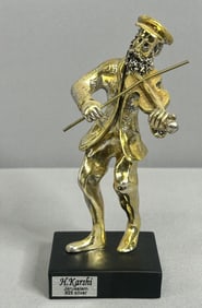 Sterling Silver Fiddler on The Roof Figurine Marked 925 H. Karshi Jerusalem. Weighs 230 grams
