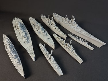 Assembled Plastic Battleship Model Kits 7 Ships. Some broken pieces. Please see photos for details.