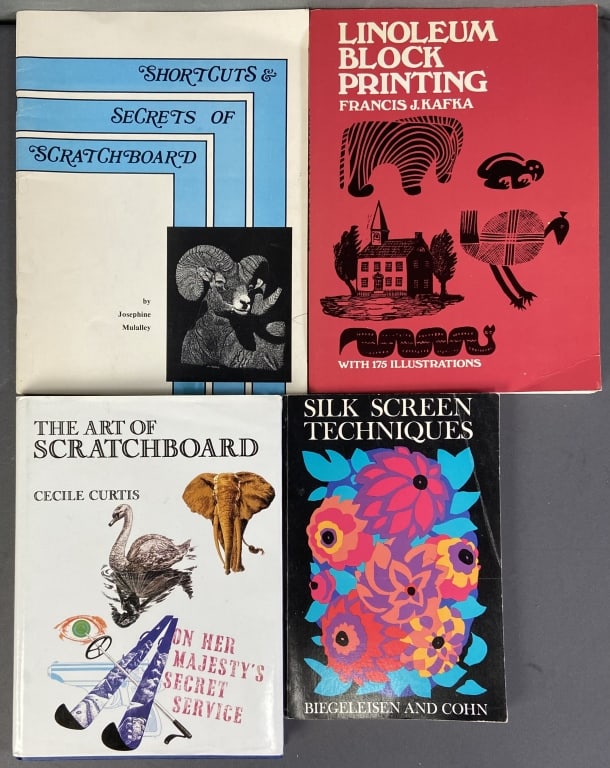 Art Books Silk Screen, Scratchboard, Lino Block The Art of Scratchboard by Cecile Curtis. Published: The Art of Scratchboard by Cecile Curtis. Published by North Light Books, 1988. Shortcuts and Secrets of Scratchboard by Josephine Mulalley. Published by Twin City Printing, 1986. Linoleum Block Print