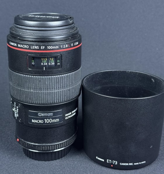 Canon Macro Lens EF 100mm F/2.8L IS USM Includes hood and both caps. Untested. 6 x 4 inches.: Includes hood and both caps. Untested. 6 x 4 inches.