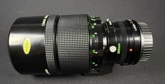 Canon FD Reflex 500mm f8.0 With EOS Adapter Includes front and rear caps. Untested. 7 x 3.5 inches.