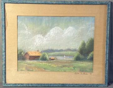 Original Pastel Drawing in Frame Signed 1939 Pastel crayon drawing "Summer Day", signed Alton B
