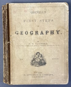 Antique Geography Book with Maps Cornell's First Steps in Geography by SS Cornell, published by D