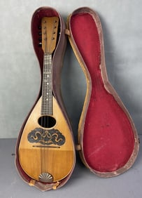 Antique Bowl Back Mandolin with Case 1920's mandolin, unmarked with maker or country of origin.