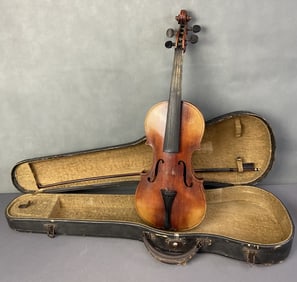 Antique Violin with Case and Bow Violin case marked NJB Detroit, violin is unmarked with maker and