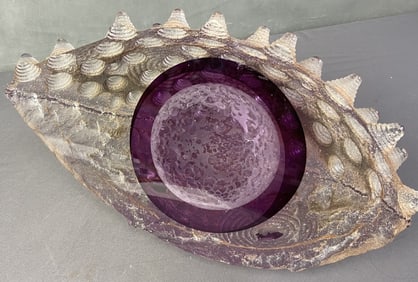 Amethyst Art Glass Sea Urchin Large heavy Art glass piece in a rich purple with cross mark on the