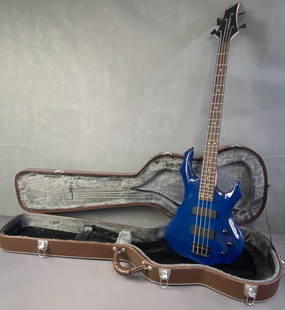 Sunny Electric Guitar with Case Dark blue electric guitar with case, untested. No cracks or visible: Dark blue electric guitar with case, untested. No cracks or visible damage.