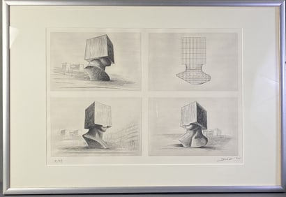 Sacha Sosno La Tete Carree Litho Signed Lithograph of four sketches of La Tete Carree (Square Head)