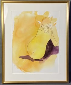 Nude Yellow Watercolor Painting Painting of the back of a nude woman in yellow, orange, and purple.