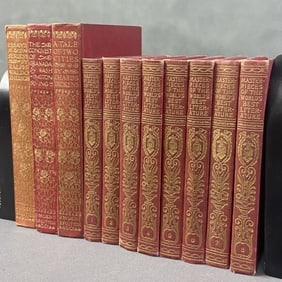 Antique Red Cover Gold Gilt Books Set of Eleven Masterpieces of the World's Best Literature edited