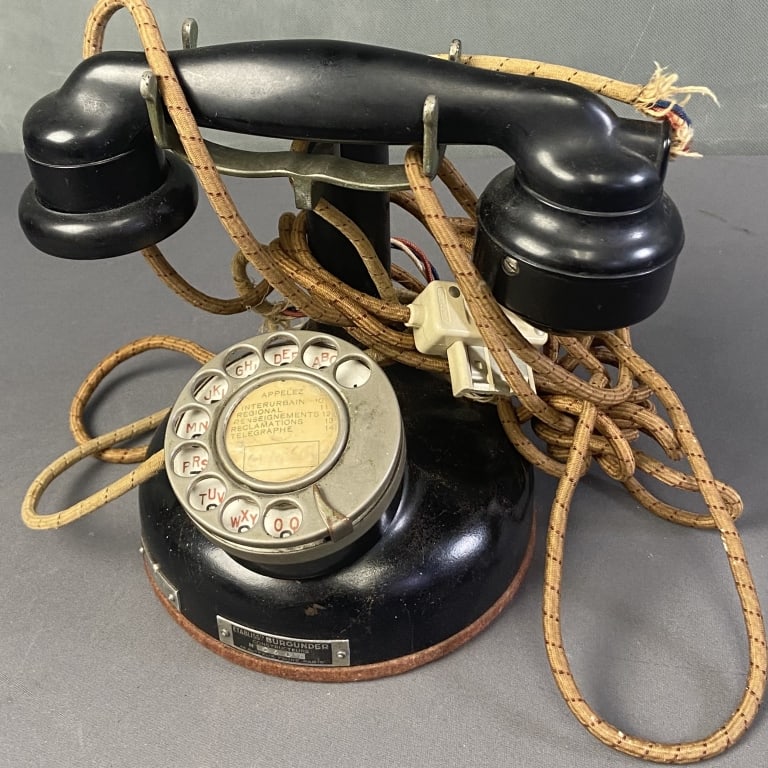 Vintage French Candlestick Rotary Telephone Etabliss Burgunder phone, black in a candlestick shape. (1 of 7)