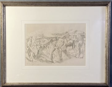 Rudolf Grossmann Lithograph Signed Lithograph of people and horses in a field. Signed by the artist