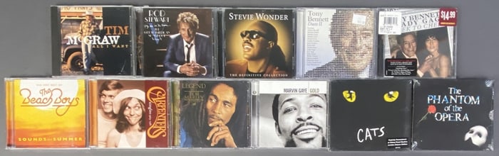 CD Lot of 11 Rod Stewart, Carpenters, Cats Set of eleven compact discs, four are sealed. Sealed