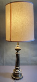 Mid Century Brass Table Lamp Heavy brass table lamp with shade, works great! Lamp is 41 inches tall