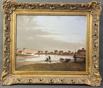 Lugano Candi Oil Painting Fishermen Oil painting by Italian artist Lugano Candi of fisherman by the